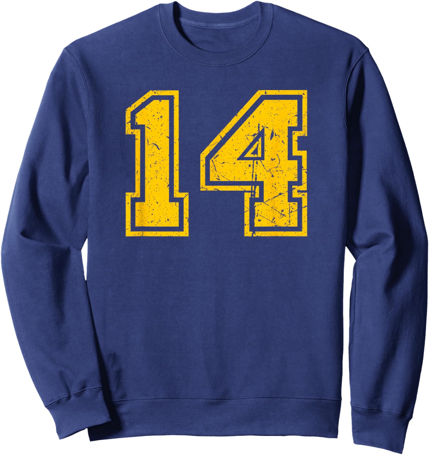 Number #14 Sport Yellow Vintage Number Sweatshirt - Sweatshirt | Navy