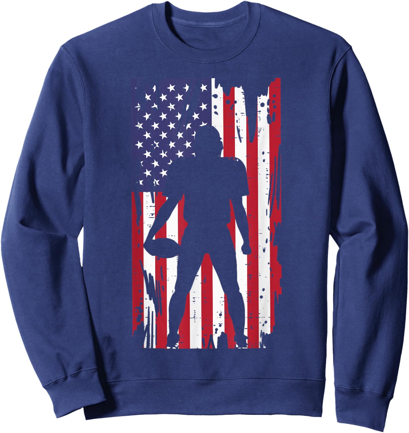 US Flag American Football Player Silhouette Vintage Patriot Sweatshirt - Sweatshirt | Navy