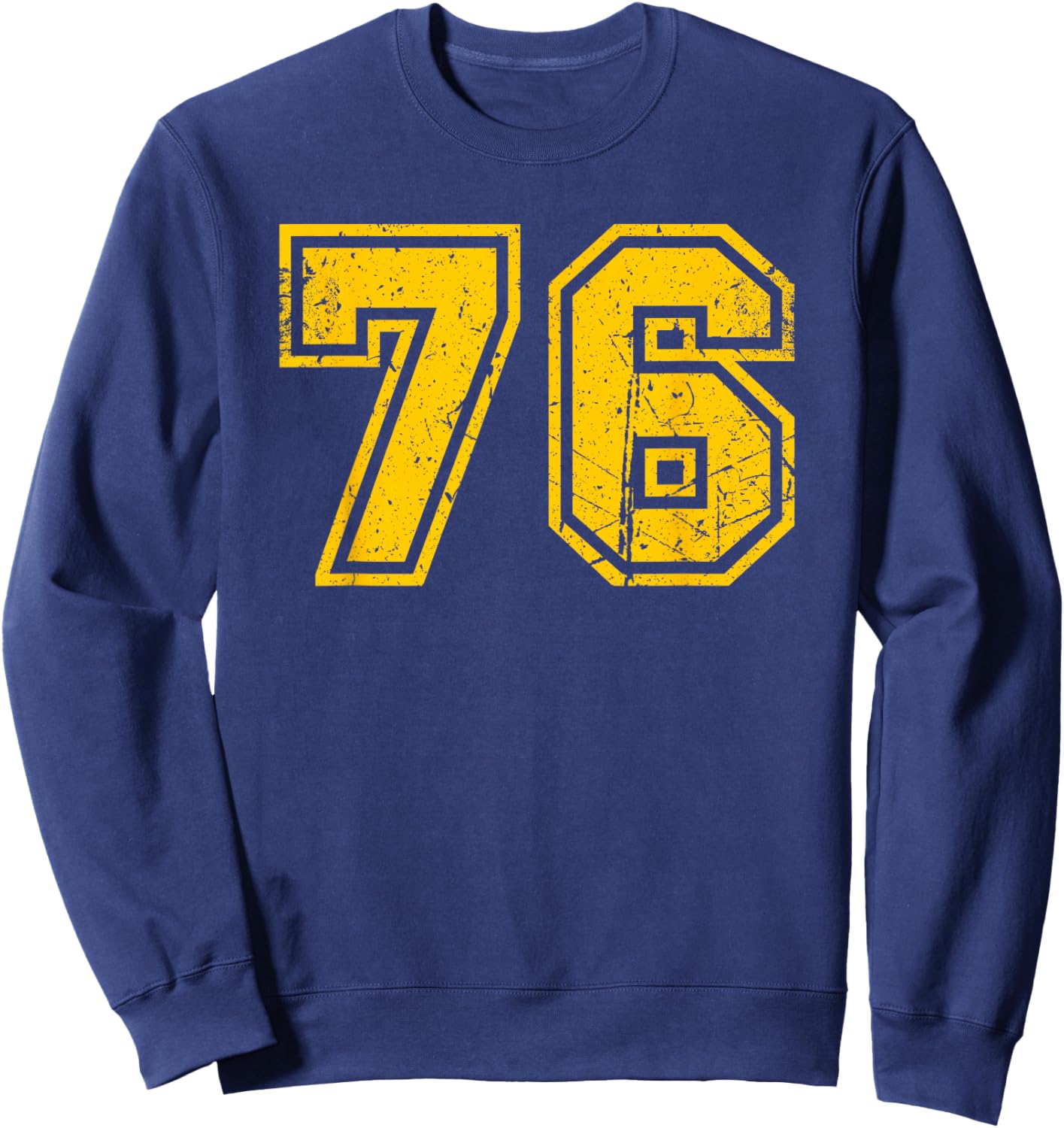 Vintage Number #76 Sports Team Yellow Number Sweatshirt - Sweatshirt | Navy