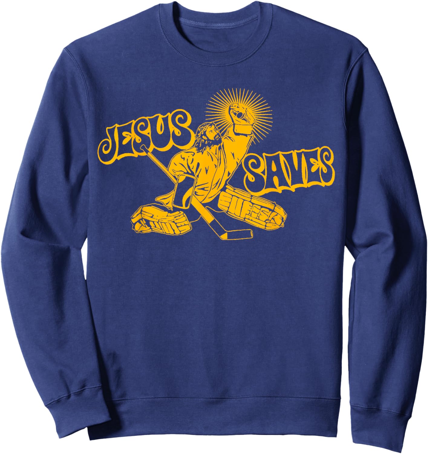 Funny Jesus Saves Hockey Religious Christian Goaltender Sweatshirt - Sweatshirt | Navy