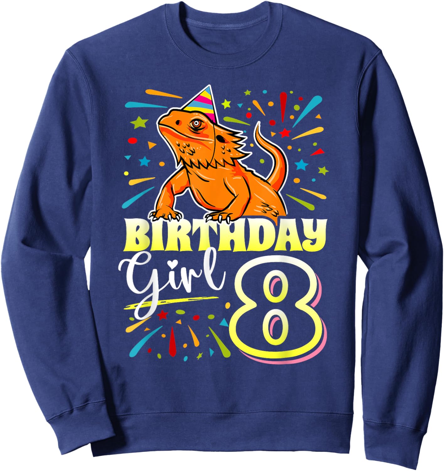 Bearded Dragon Lizard Kids 8th Birthday - 8 Year Old Girl Sweatshirt - Sweatshirt | Navy