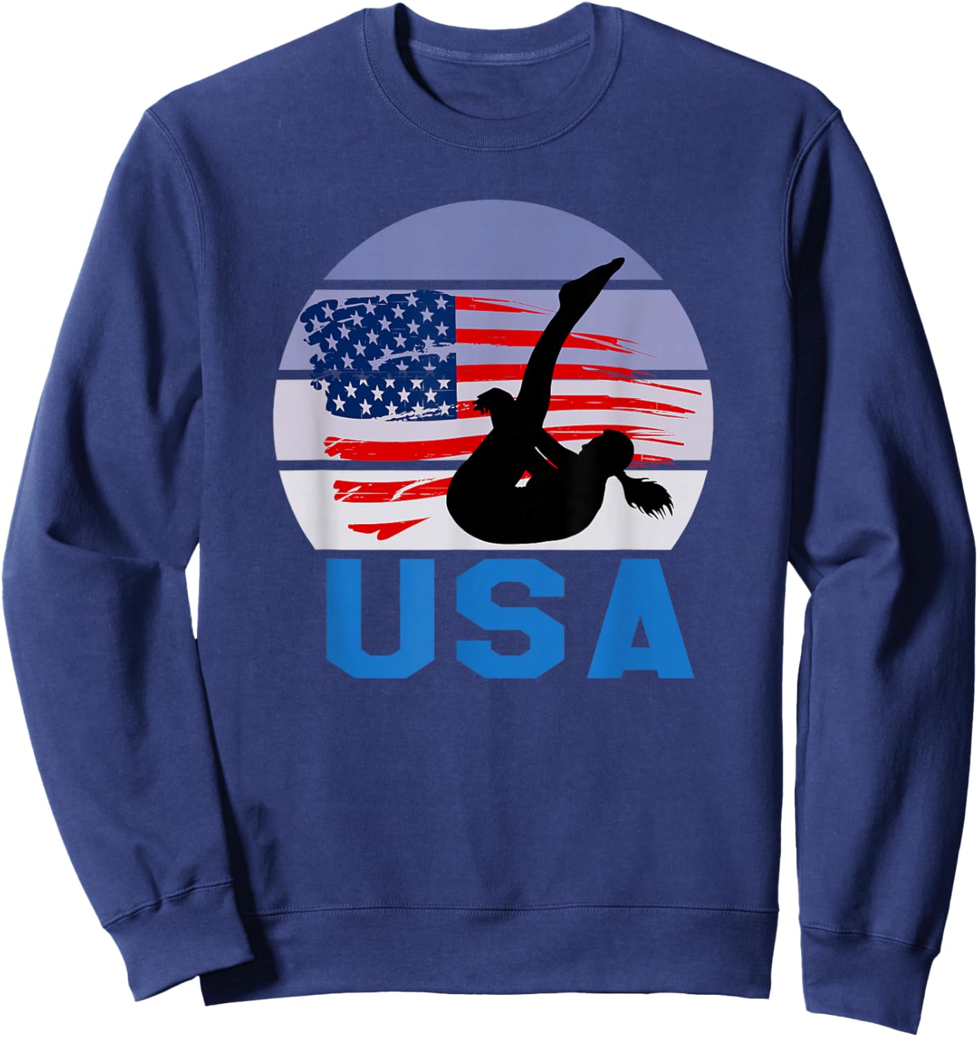 USA American Flag Diving Sports Female Swimming Game Sweatshirt - Sweatshirt | Navy