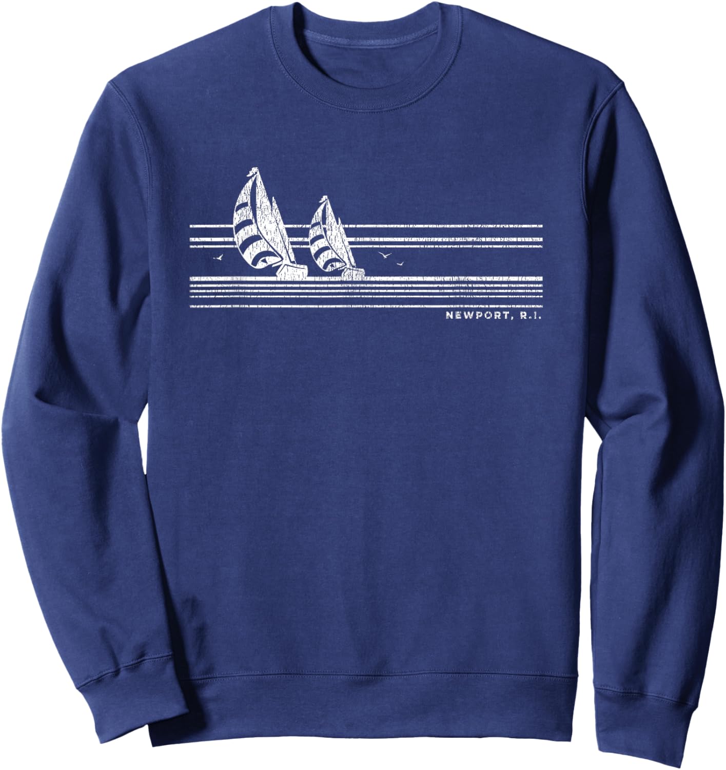 Newport RI Vintage Sailing 70s Nautical Sailboat Sweatshirt - Sweatshirt | Navy