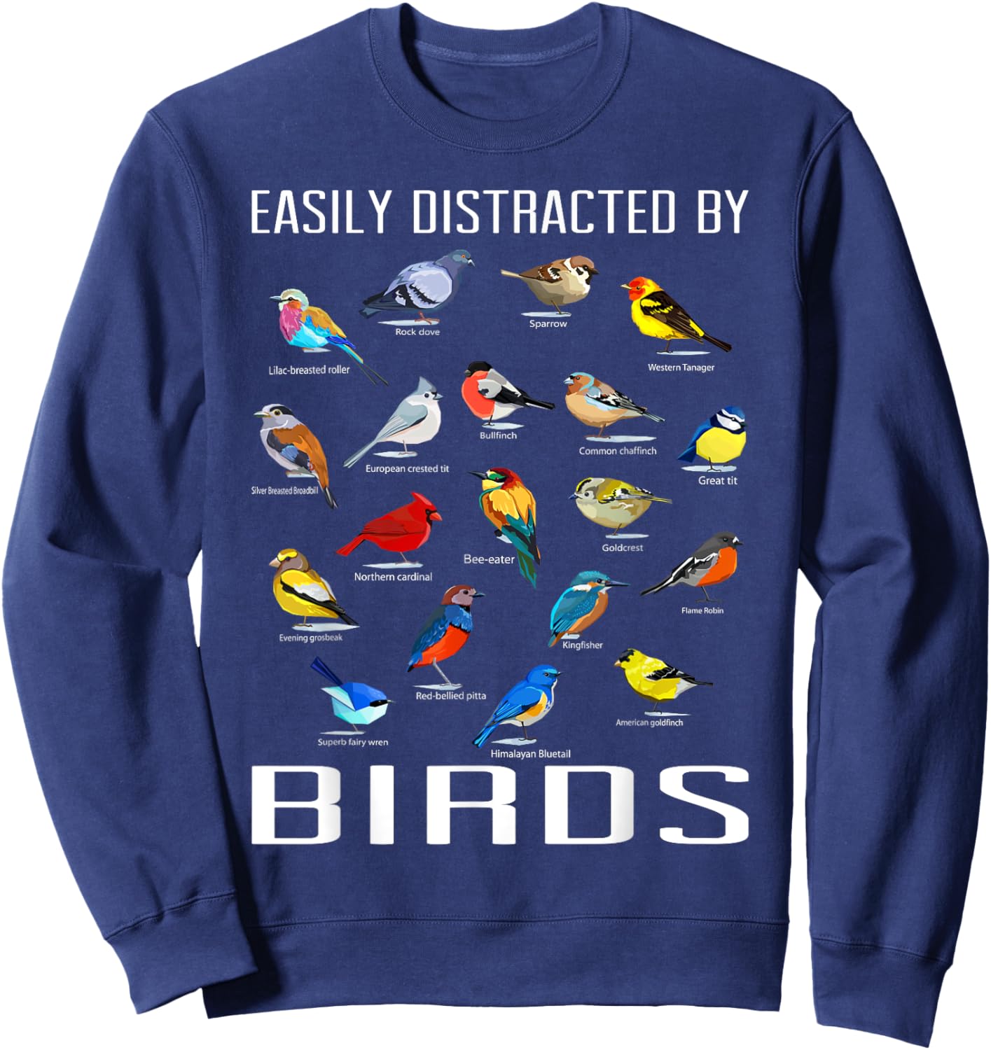 Funny Bird Gifts For Birding Lovers Easily Distracted By Birds / Birdwatching Lover Birdwatcher Black Short Sleeve Sweatshirt - Sweatshirt | Navy