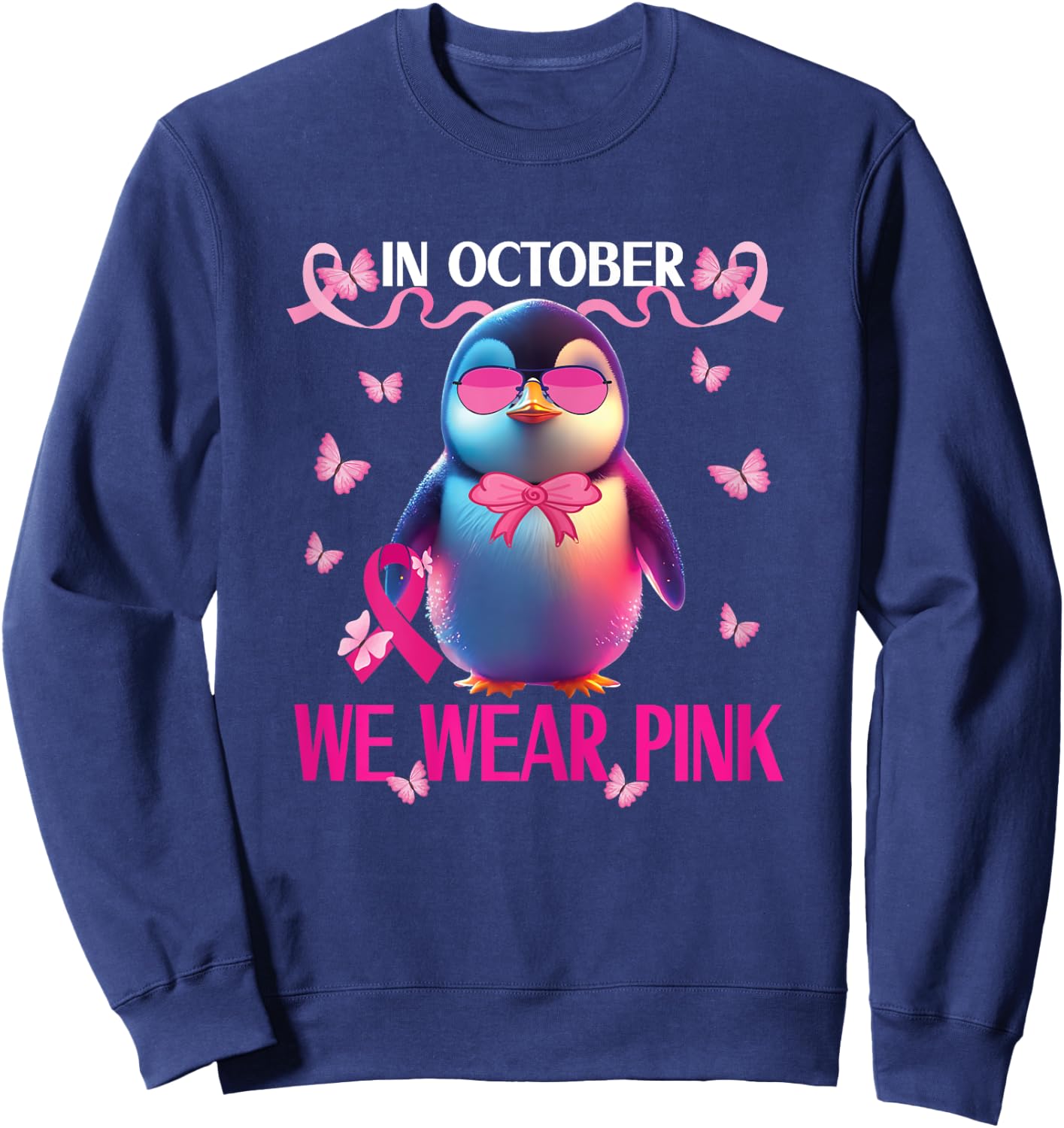 Girls Breast Cancer Awareness for Toddlers Kids Penguin Sweatshirt - Sweatshirt | Navy