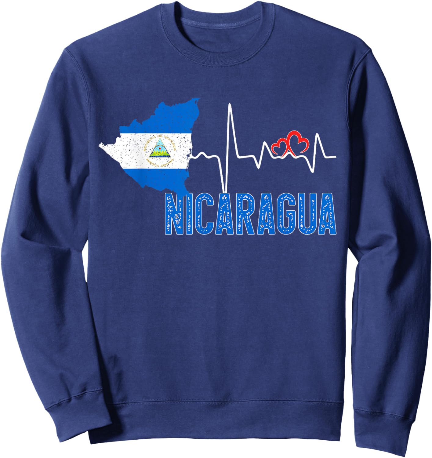 Nicaragua Flag Map Heartbeat for Nicaraguan Pride Sweatshirt - Sweatshirt | Navy