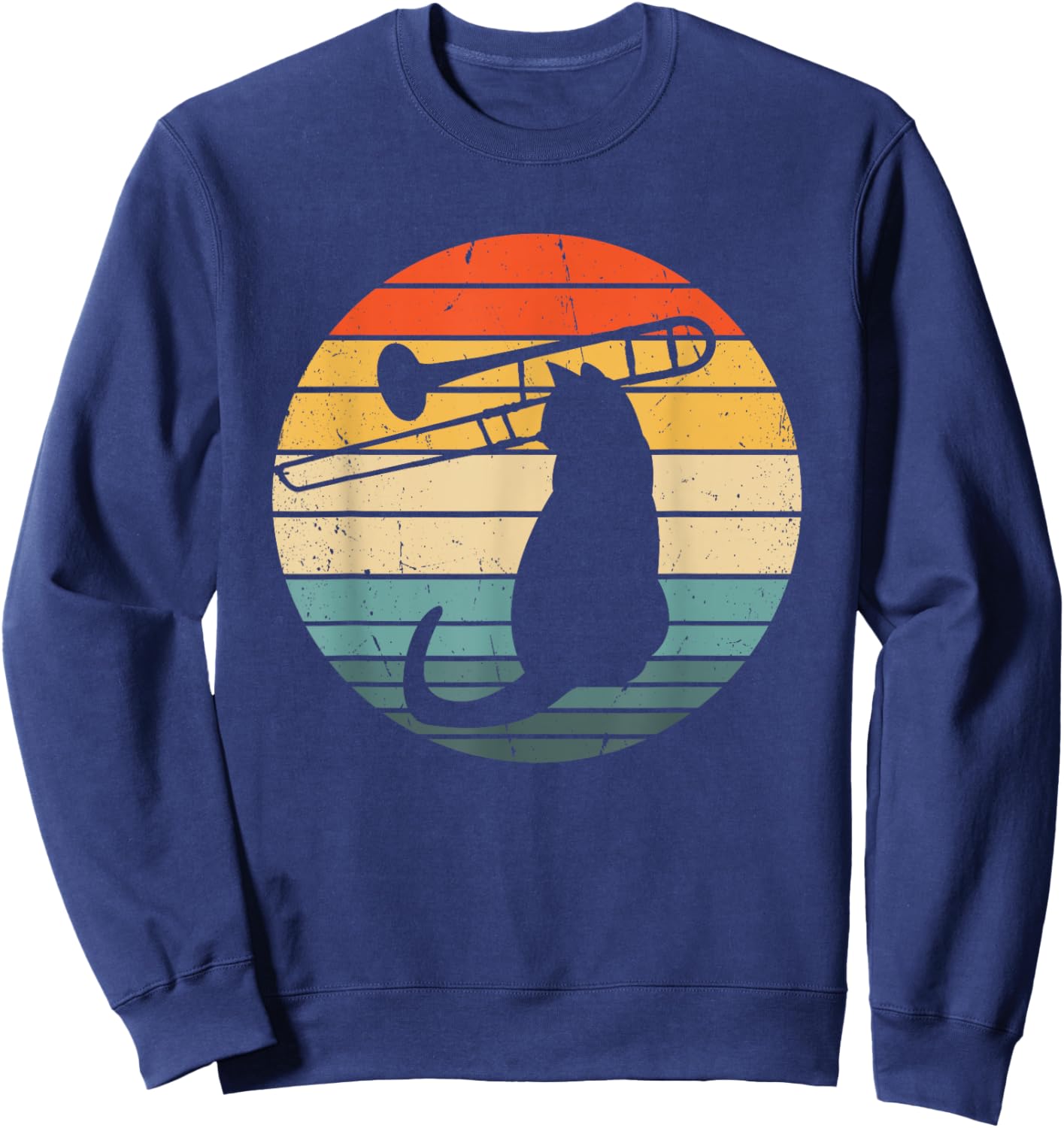 Cat Playing Trombone Trombonist Funny Cat Jazz Trombone Men Women Girls Kids Sweatshirt - Sweatshirt | Navy