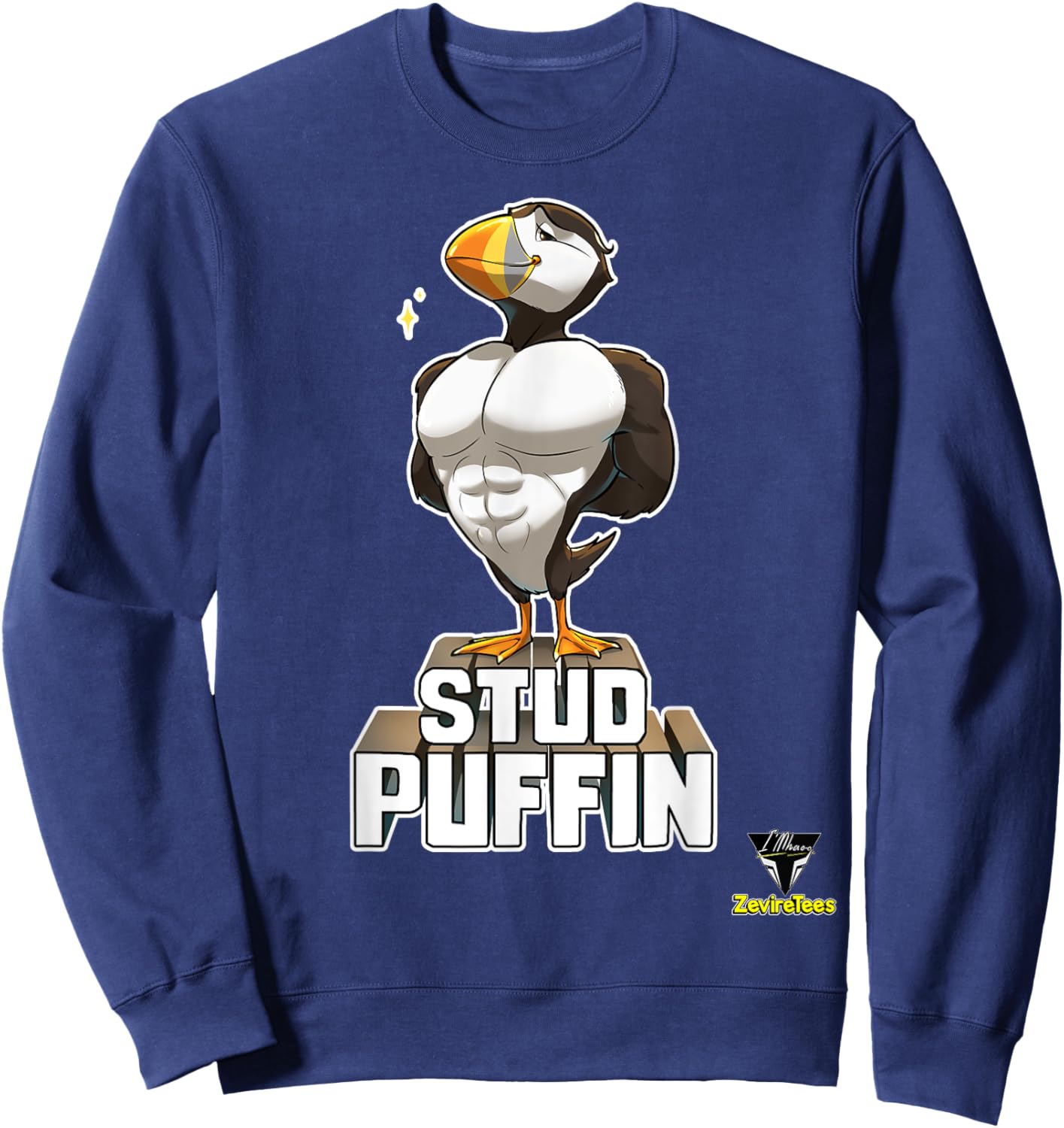 ZevireTees Stud Puffin - Men's -Adults Black Cotton 100% - Small - Short Sleeve - Studded, Unique Fabric Blend Sweatshirt - Sweatshirt | Navy