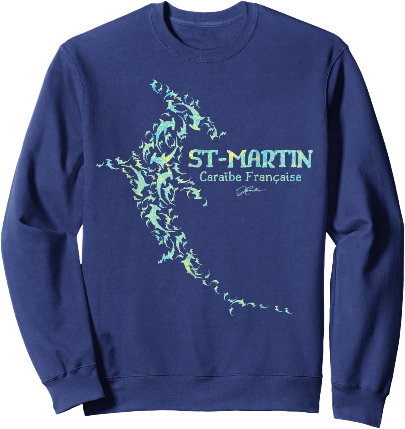 JCombs: Saint-Martin, French Caribbean, Sharks Sweatshirt - Sweatshirt | Navy