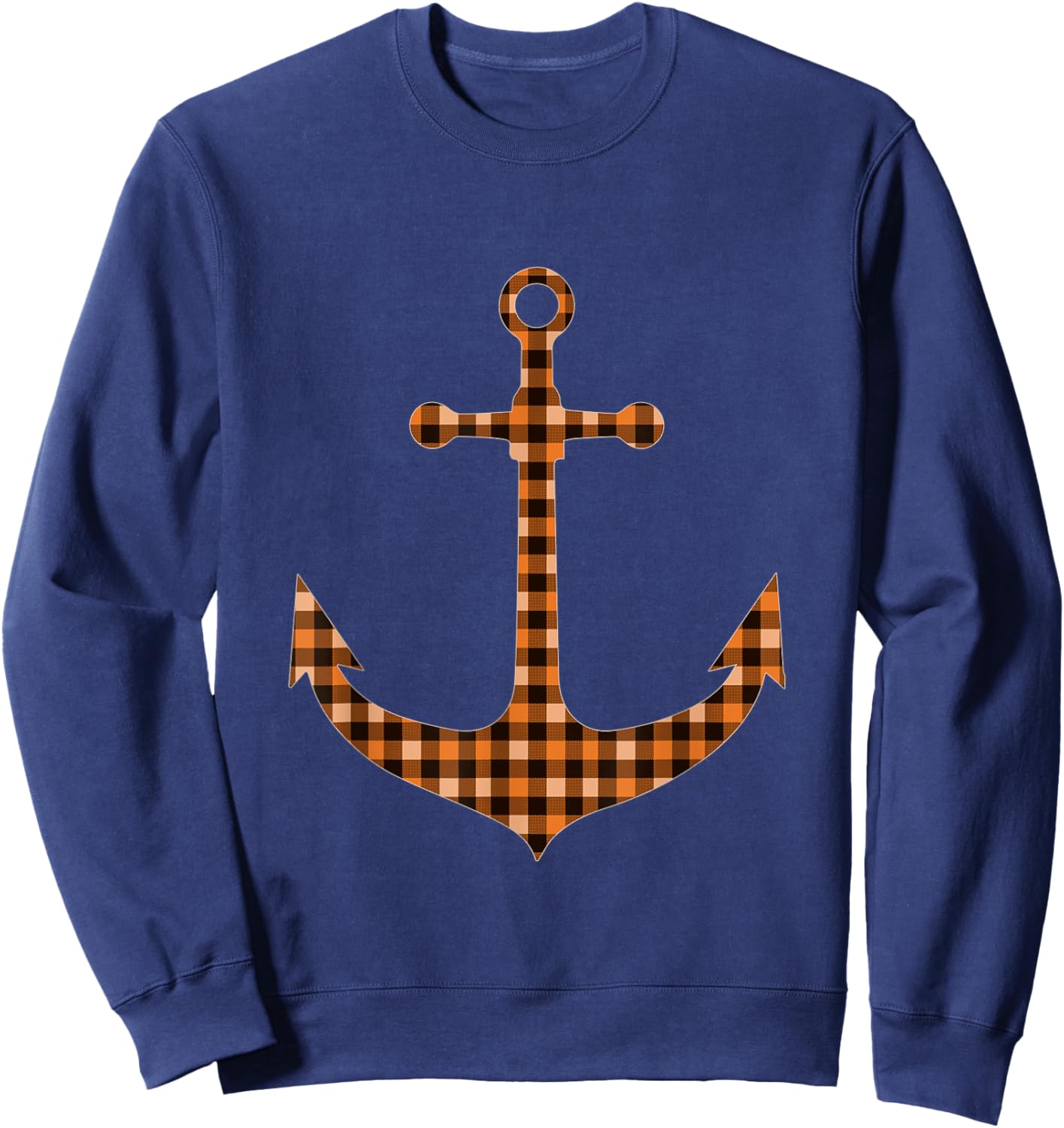 Black Orange Plaid Anchor Halloween Party Fall Autumn Sweatshirt - Sweatshirt | Navy