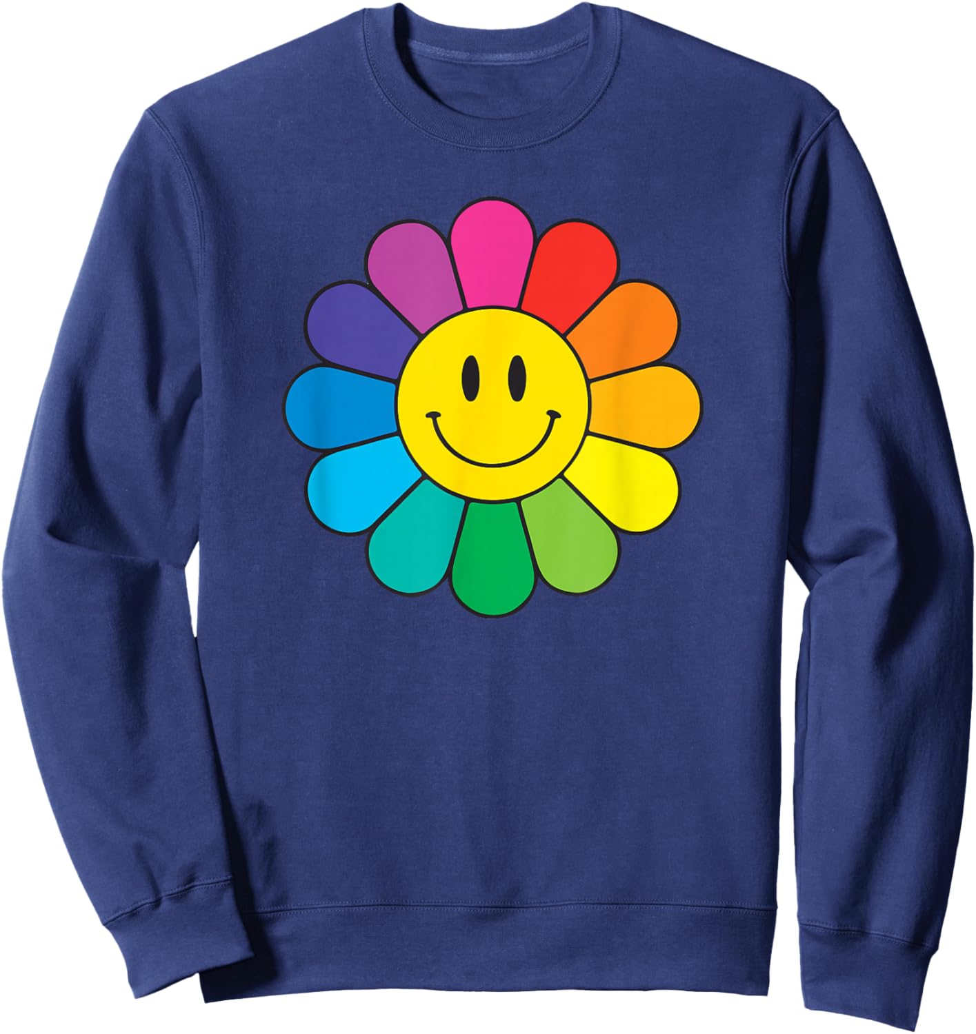 Happy Retro Rainbow Flower Sweatshirt - Sweatshirt | Navy