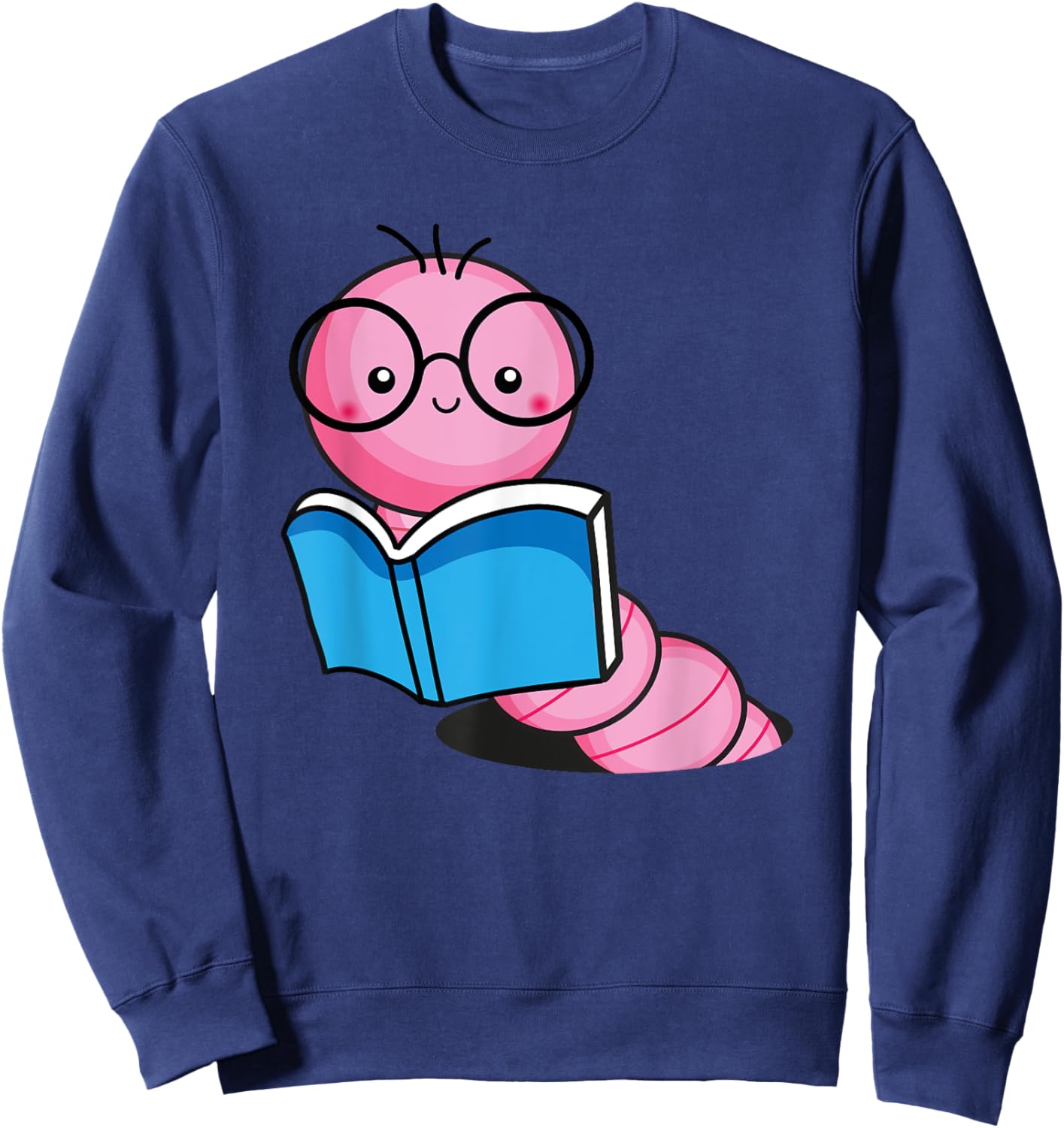 Book Worm Costume World Book Day Cute Kawaii Worm Reading Sweatshirt - Sweatshirt | Navy