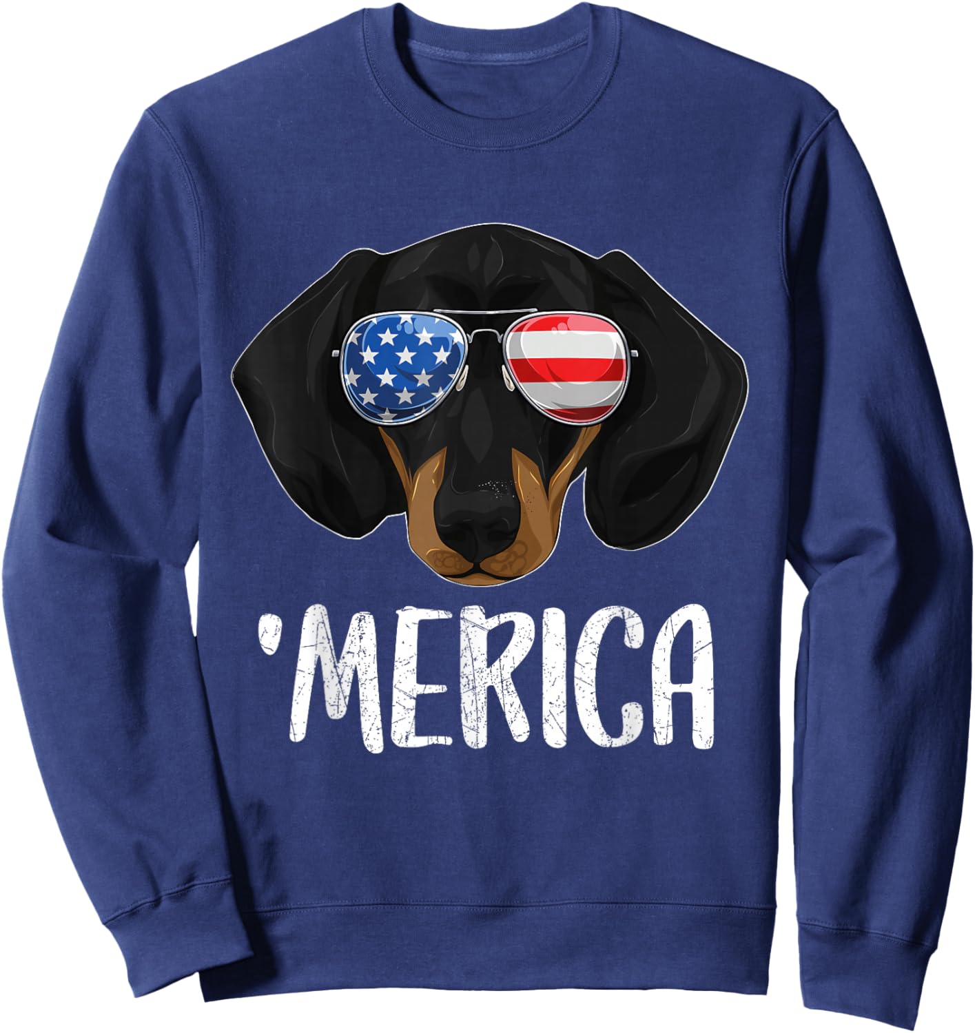 Merica Dachshund Dog 4th of July American Flag Sweatshirt - Sweatshirt | Navy