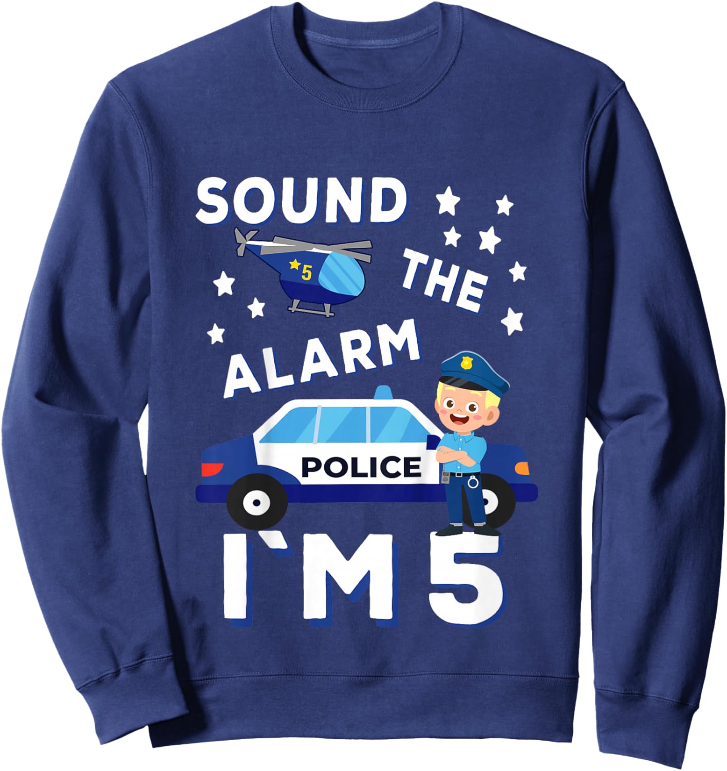 Birthday Police Fire Emergency Vehicles Kids Gifts Kids Police Car 5th Birthday Party Boys Sweatshirt - Sweatshirt | Navy