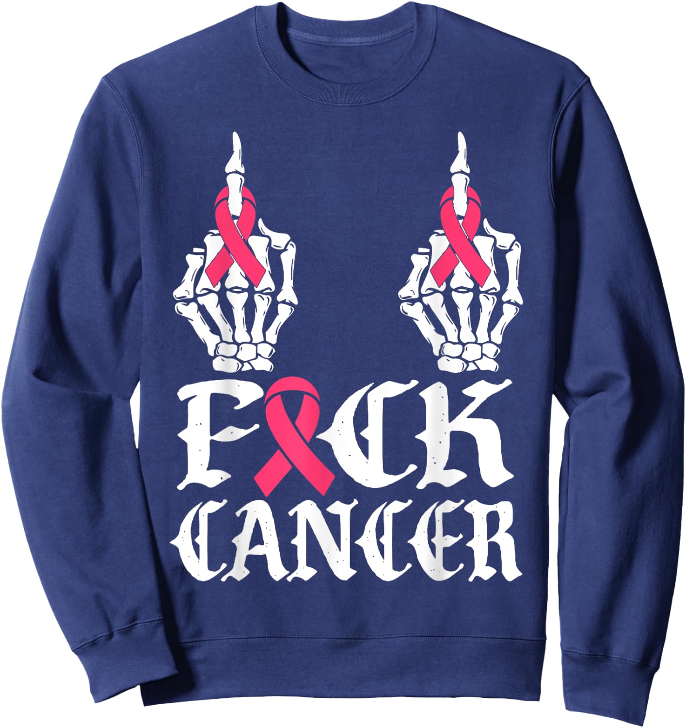 Fuck Cancer Skull and Crossbones Skeleton Breast Cancer Sweatshirt - Sweatshirt | Navy