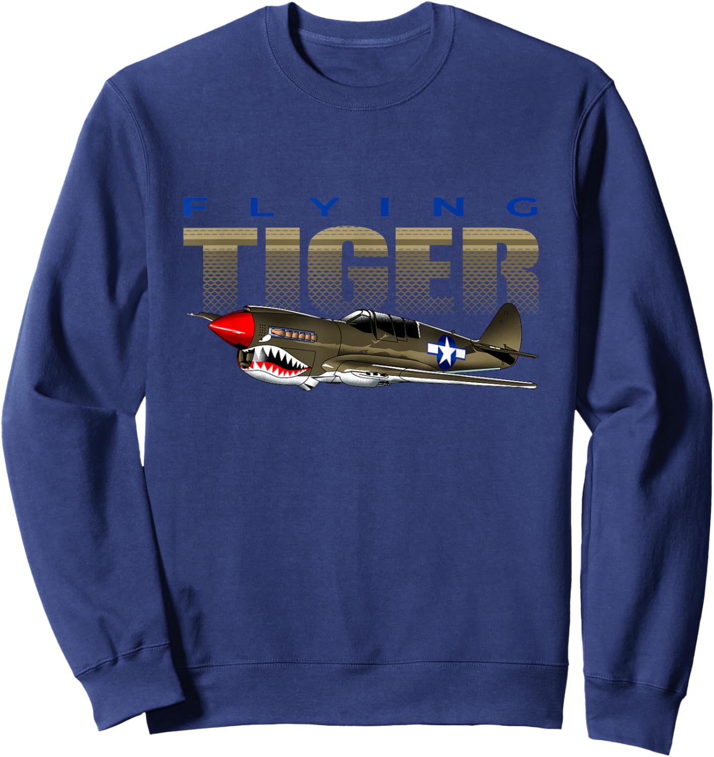 USA Military Vintage Warbird Warhawk Airplane Sweatshirt - Sweatshirt | Navy