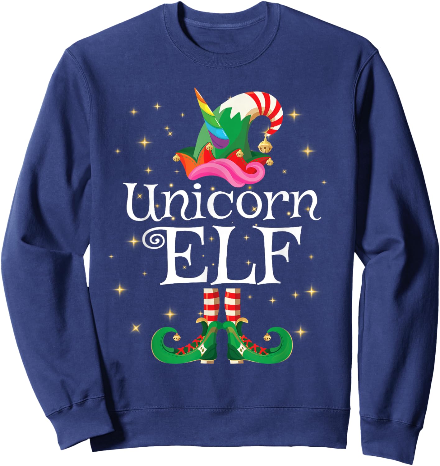 Unicorn Elf Shirt Girls Women Funny Matching Christmas Elf Sweatshirt - Sweatshirt | Navy