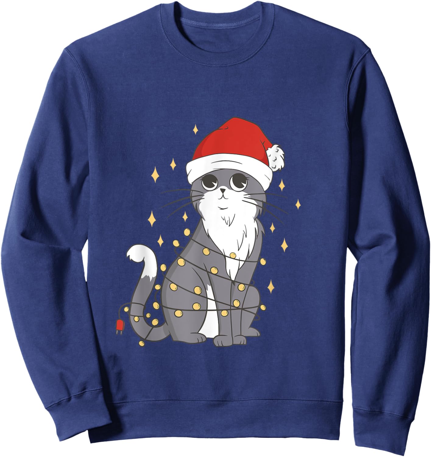 Cat Christmas Hat Christmas Lights Cute Cat Christmas Women Girls Kids Sweatshirt - Sweatshirt | Navy