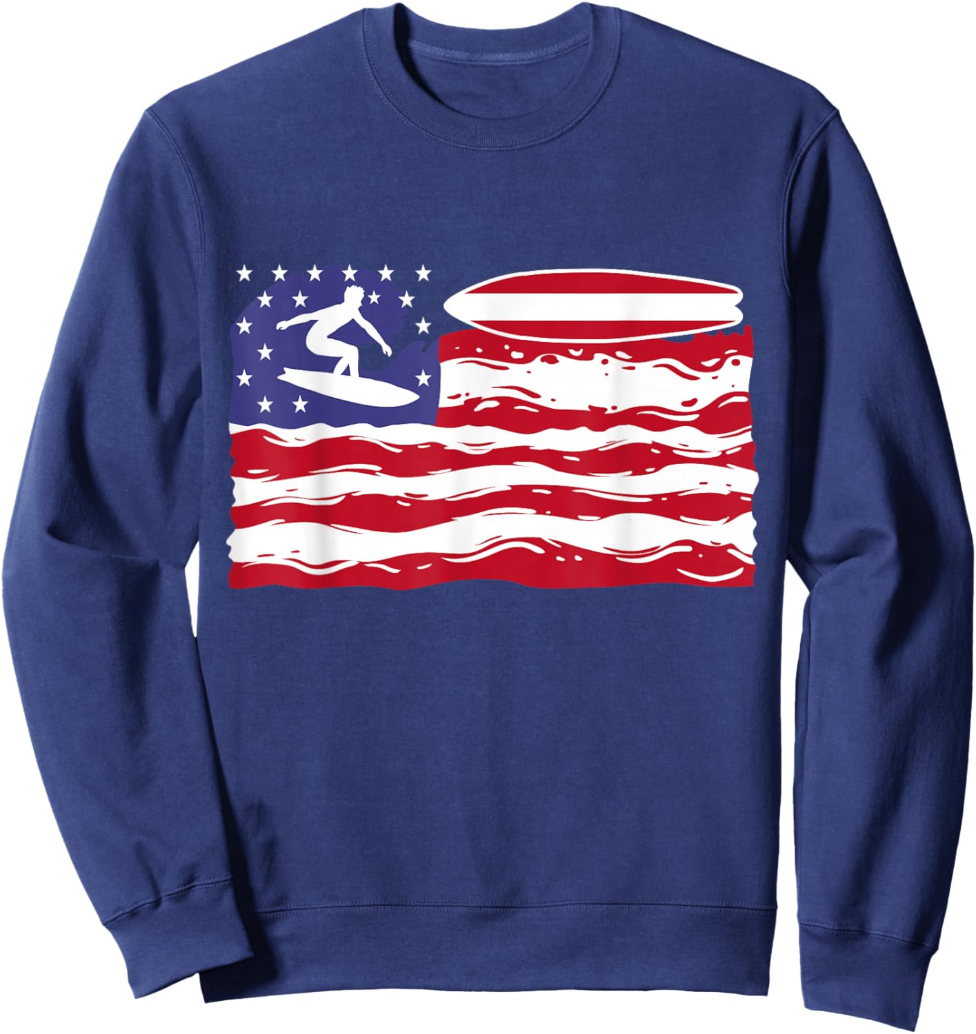 Surfboard USA Flag Patriotic Surfing Surfer Sweatshirt - Sweatshirt | Navy