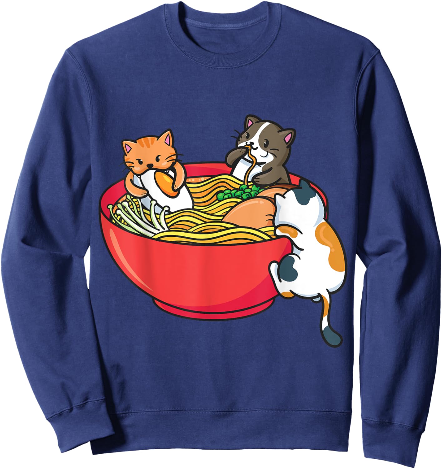 Japanese ramen noodles anime funny Japan cat Sweatshirt - Sweatshirt | Navy