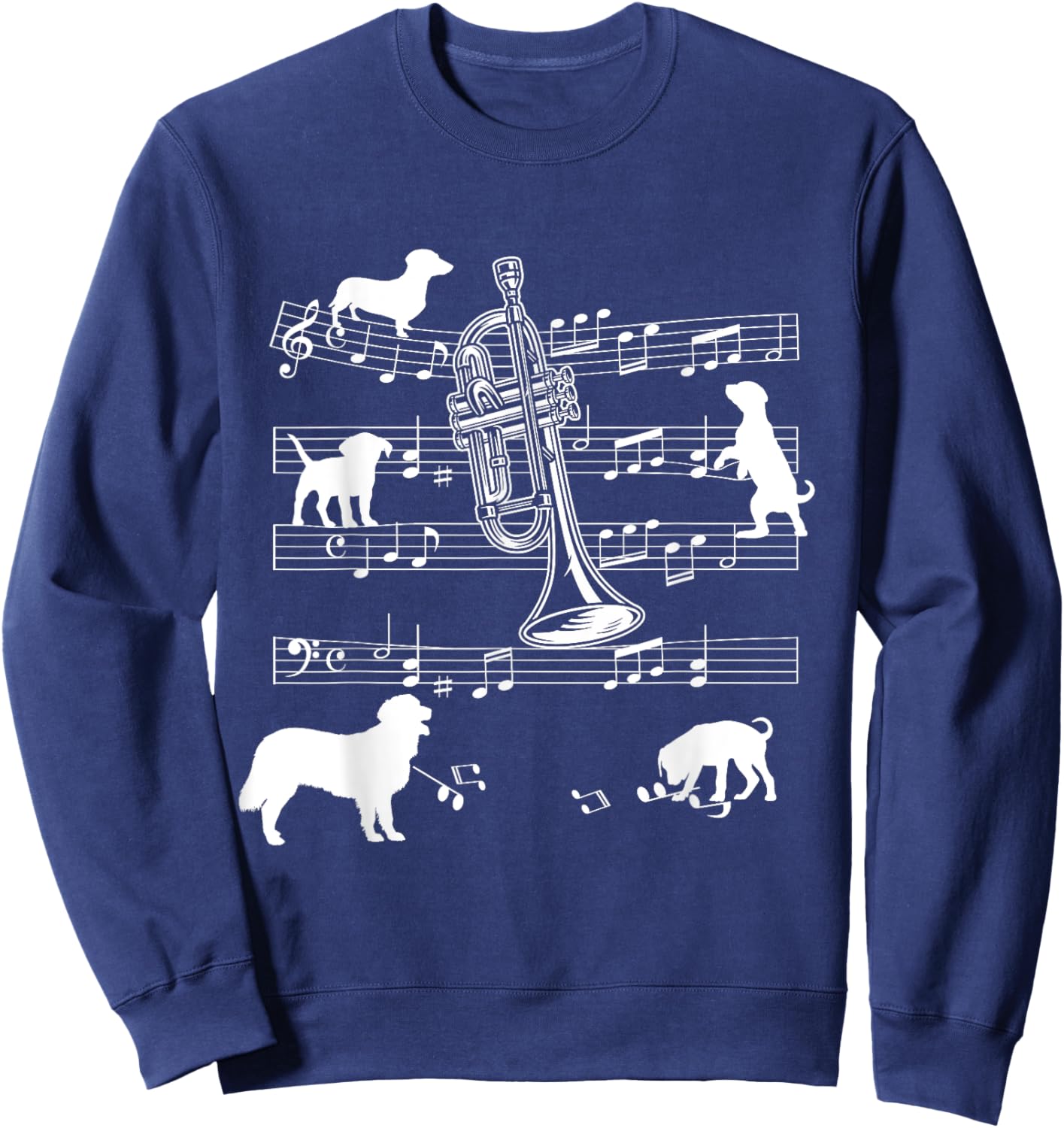 Trumpet Player Dog for Trumpeter Dogs and Trumpet Men Women Girls Kids Sweatshirt - Sweatshirt | Navy