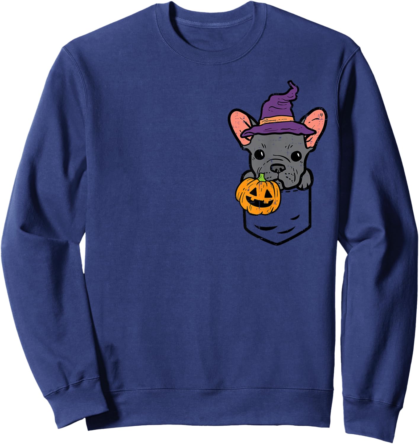 Pocket French Bulldgo Witch Pumpkin Halloween Frenchie Dog Sweatshirt - Sweatshirt | Navy
