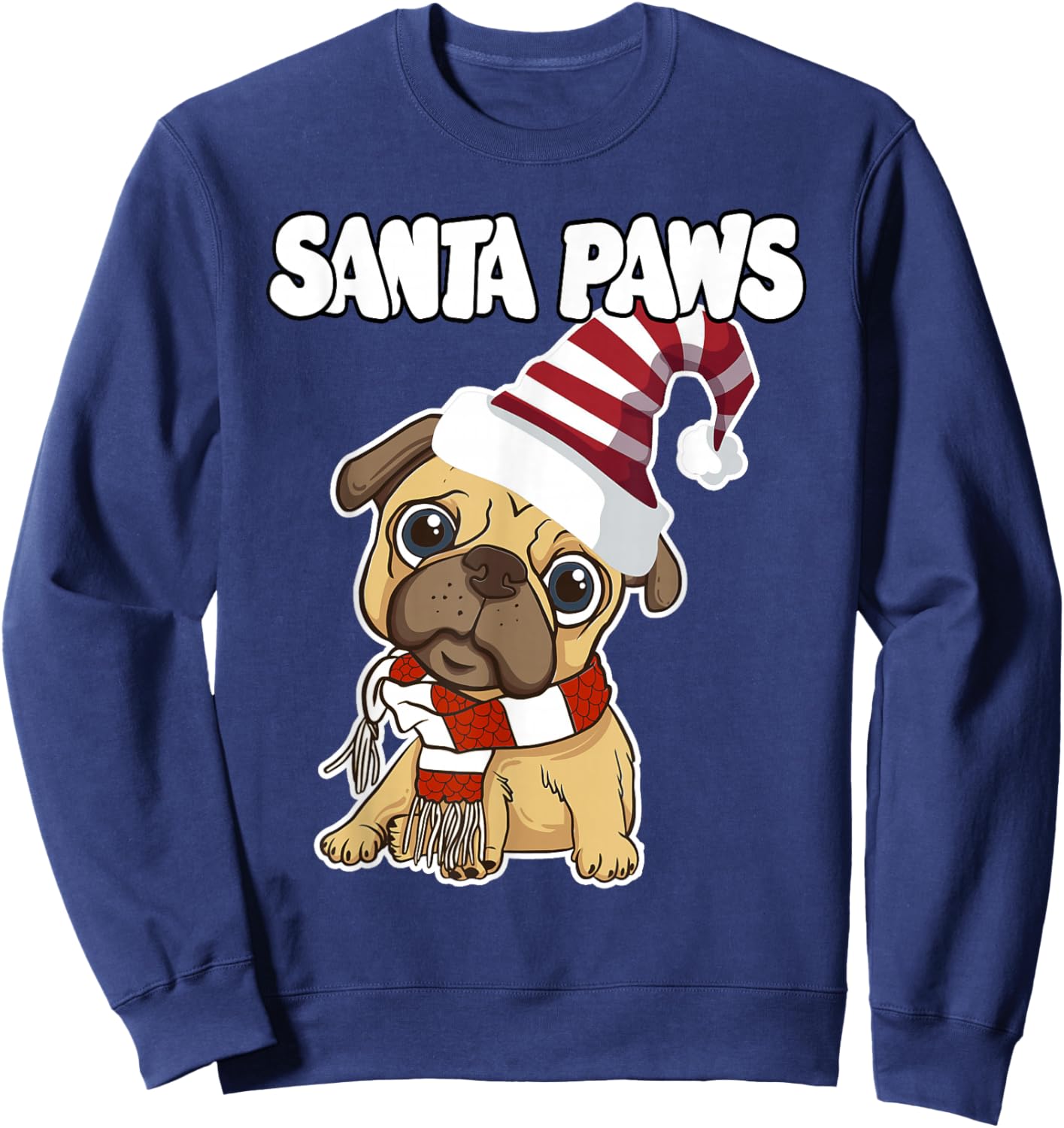 Pug Santa Paws Cute Christmas Sweatshirt - Sweatshirt | Navy