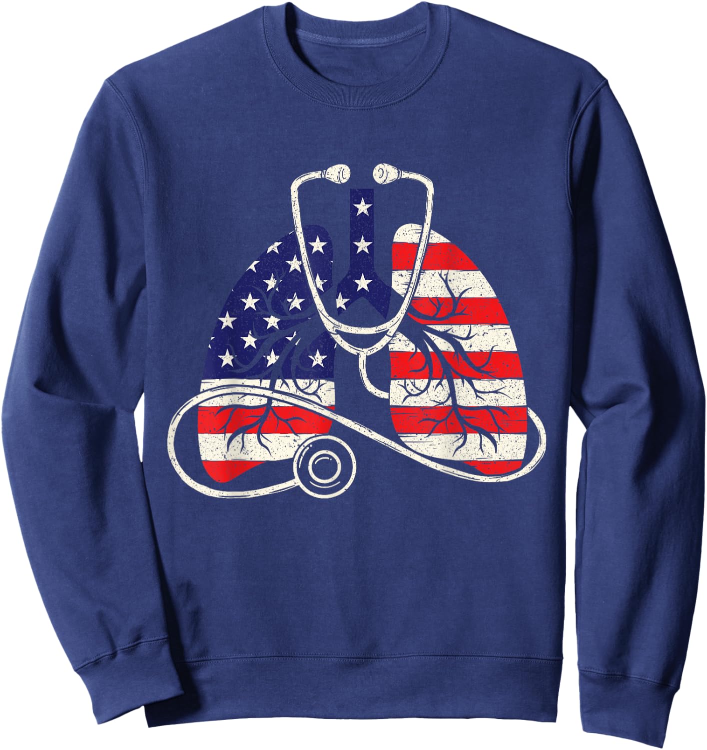 Patriotic Lungs - American Flag Respiratory Therapist Sweatshirt - Sweatshirt | Navy
