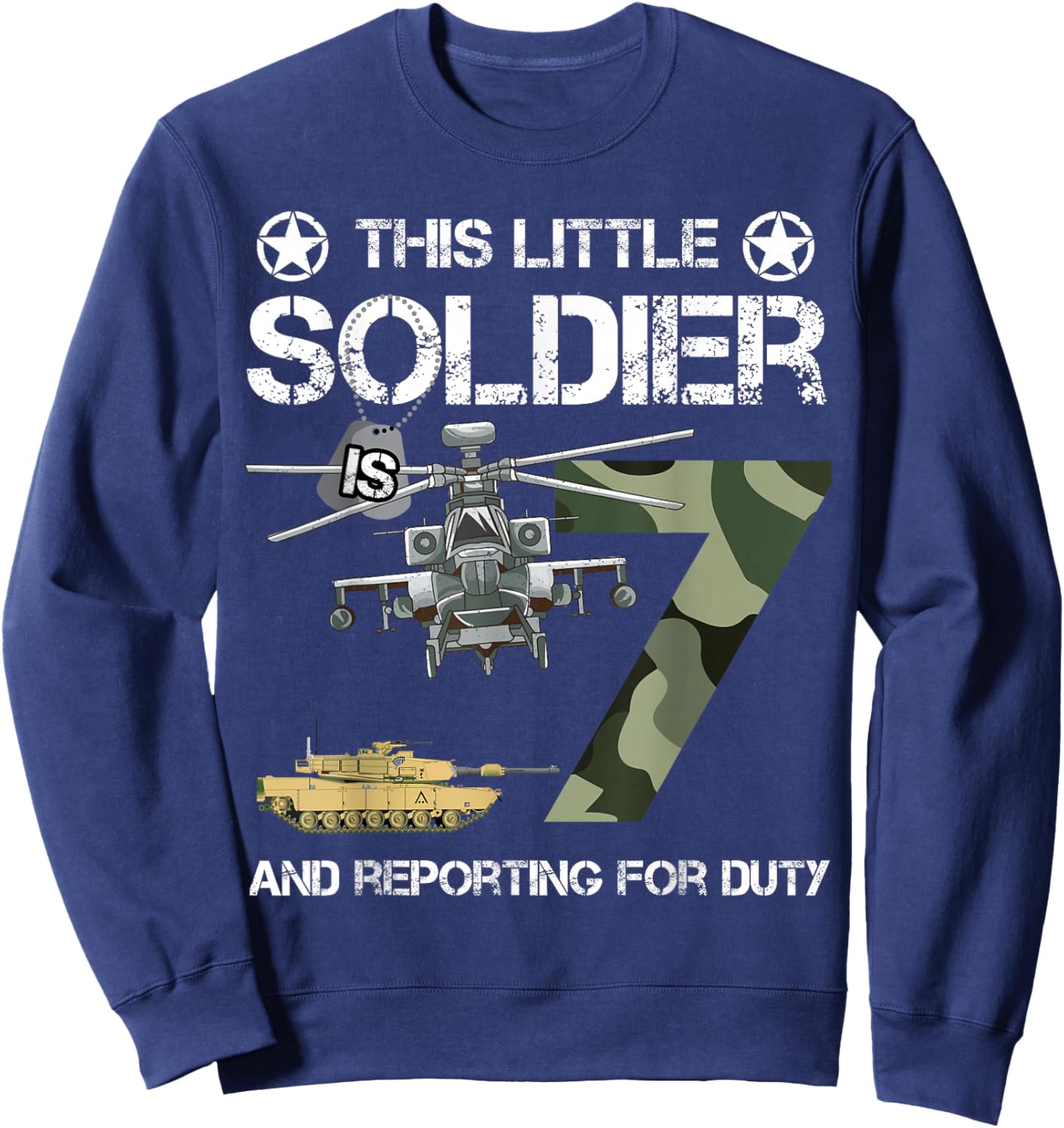 7 Year Old Soldier Camo Army Birthday Themed Military Family Sweatshirt - Sweatshirt | Navy