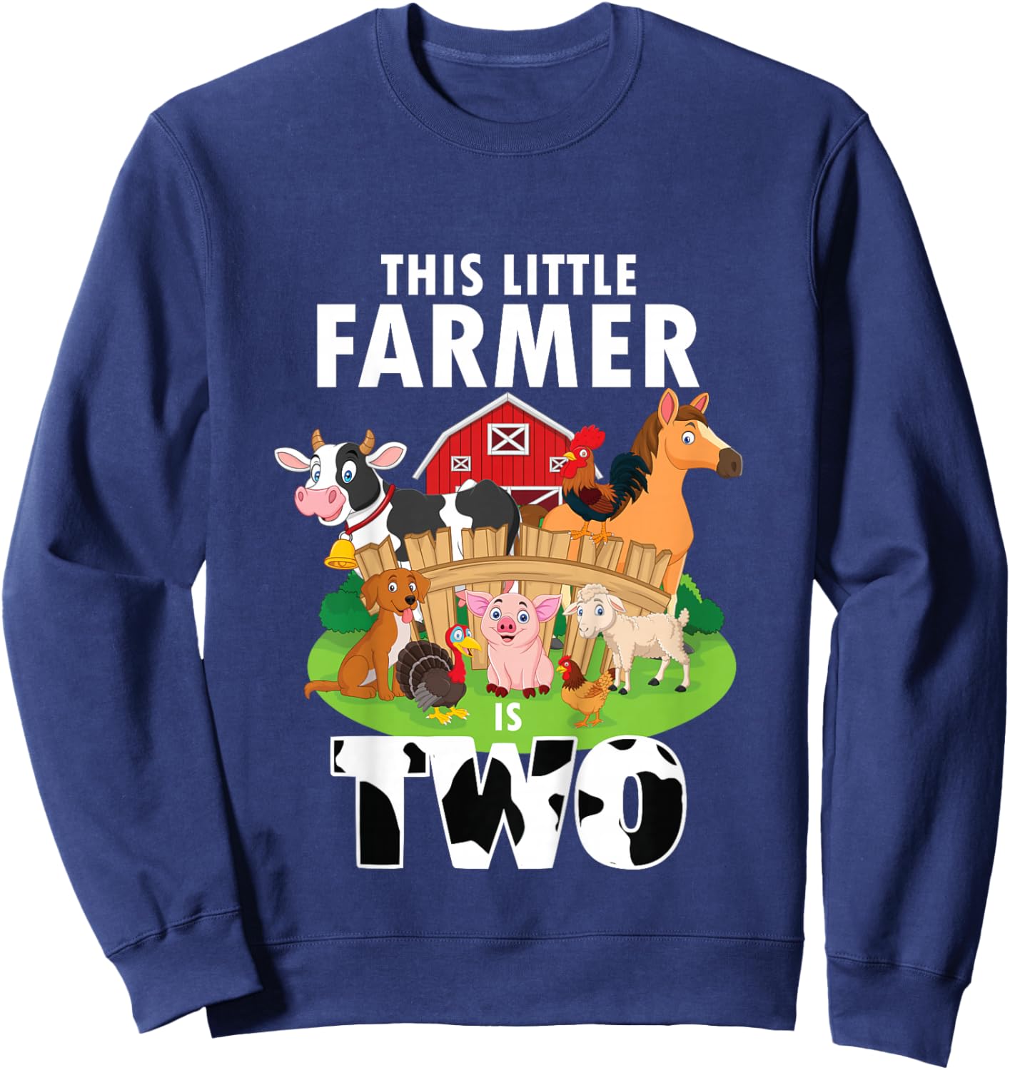 Kids 2 Years Old Boy Farmer 2nd Birthday Farm Animals Kids Sweatshirt - Sweatshirt | Navy