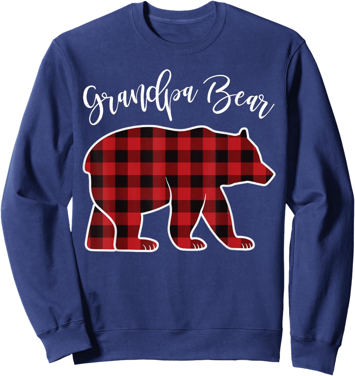 Grandpa Bear Pajama Red Buffalo Xmas Funny Family Christmas Sweatshirt - Sweatshirt | Navy