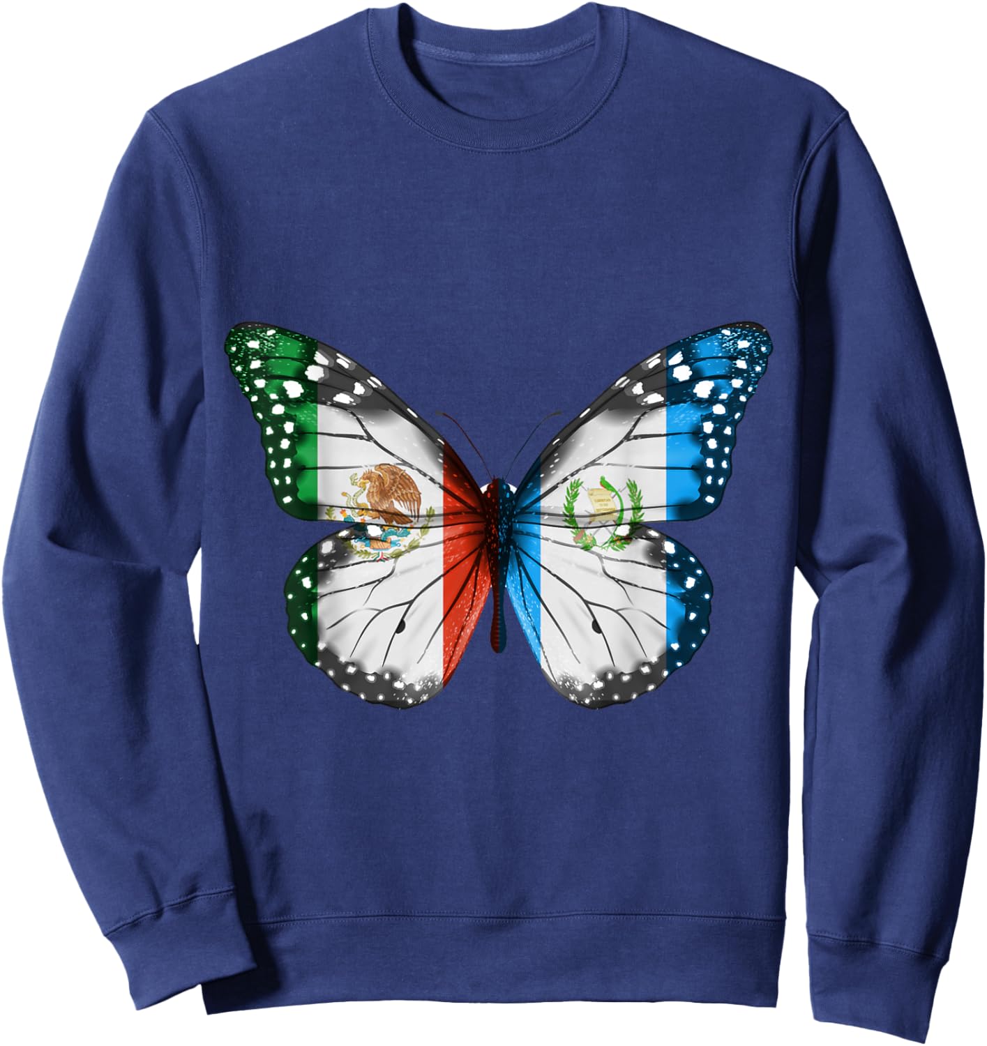Mexican Guatemalan Flag Butterfly Sweatshirt - Sweatshirt | Navy
