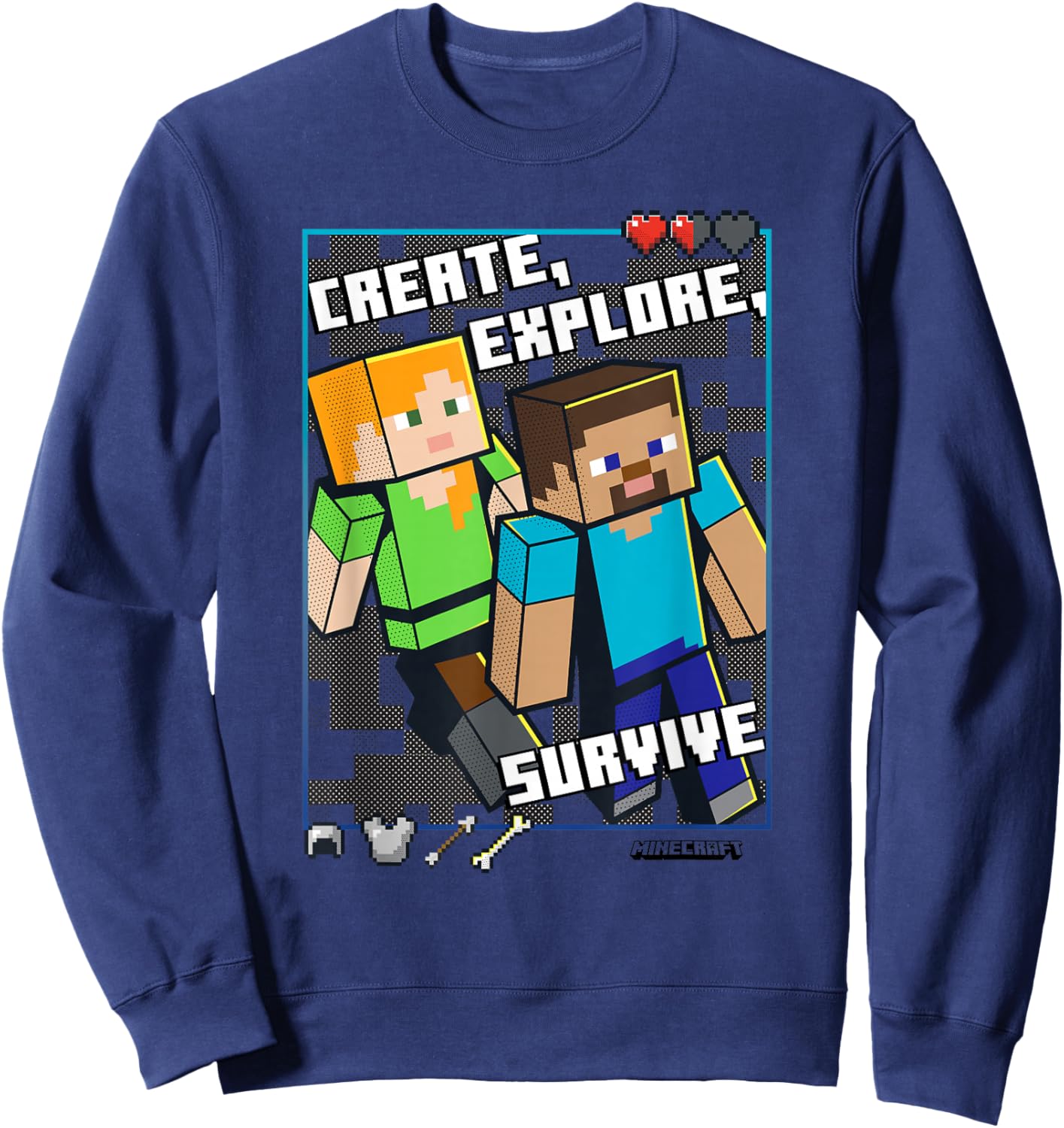 Minecraft Steve and Alex Create Explore Survive Box Up Sweatshirt - Sweatshirt | Navy