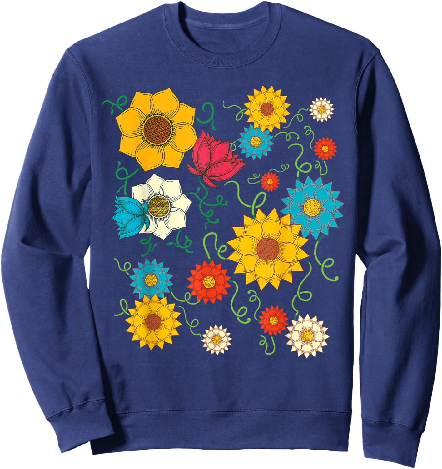 Beautiful Wildflowers Colorful Garden Flower Botanical Sweatshirt - Sweatshirt | Navy