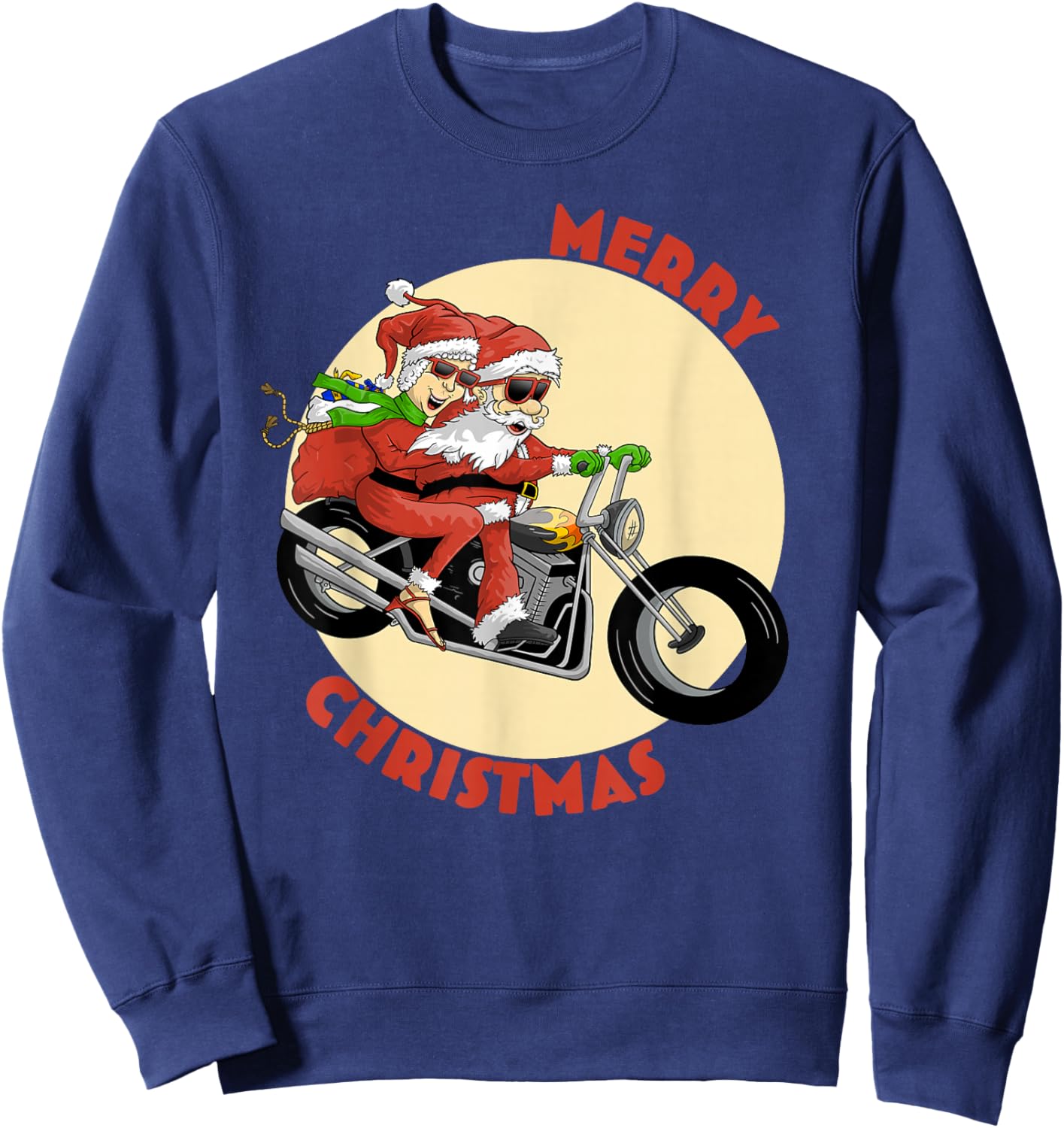 Mr and Mrs Claus on Motorcycle Christmas for Biker Couples Sweatshirt - Sweatshirt | Navy
