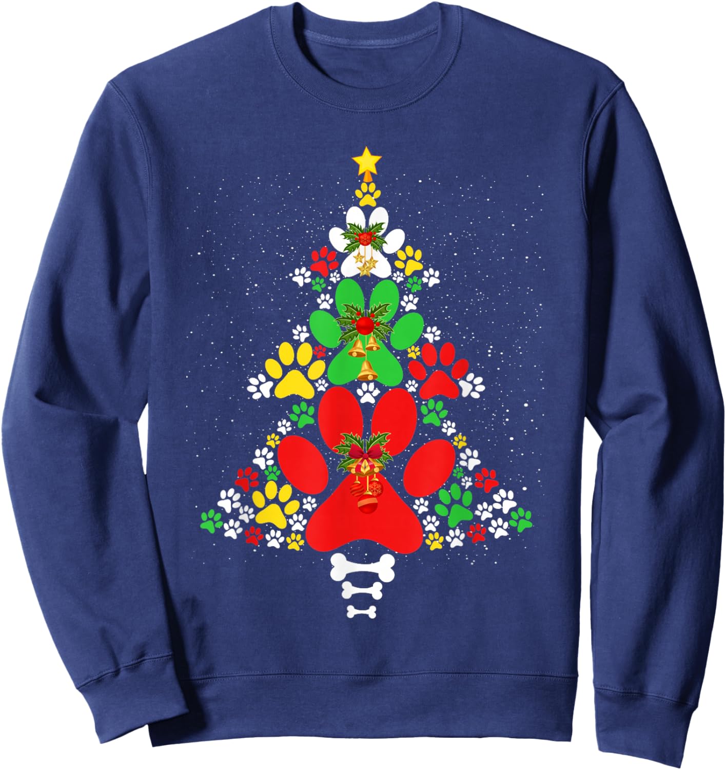 Cute Dog Paws Print Christmas Tree Shirt Dog Lover Sweatshirt - Sweatshirt | Navy