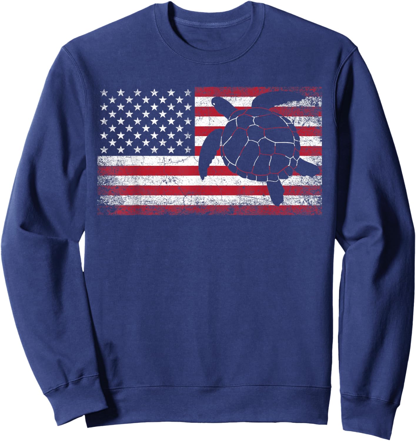 Sea Turtle 4th of July Gift American Flag USA - America Sweatshirt - Sweatshirt | Navy