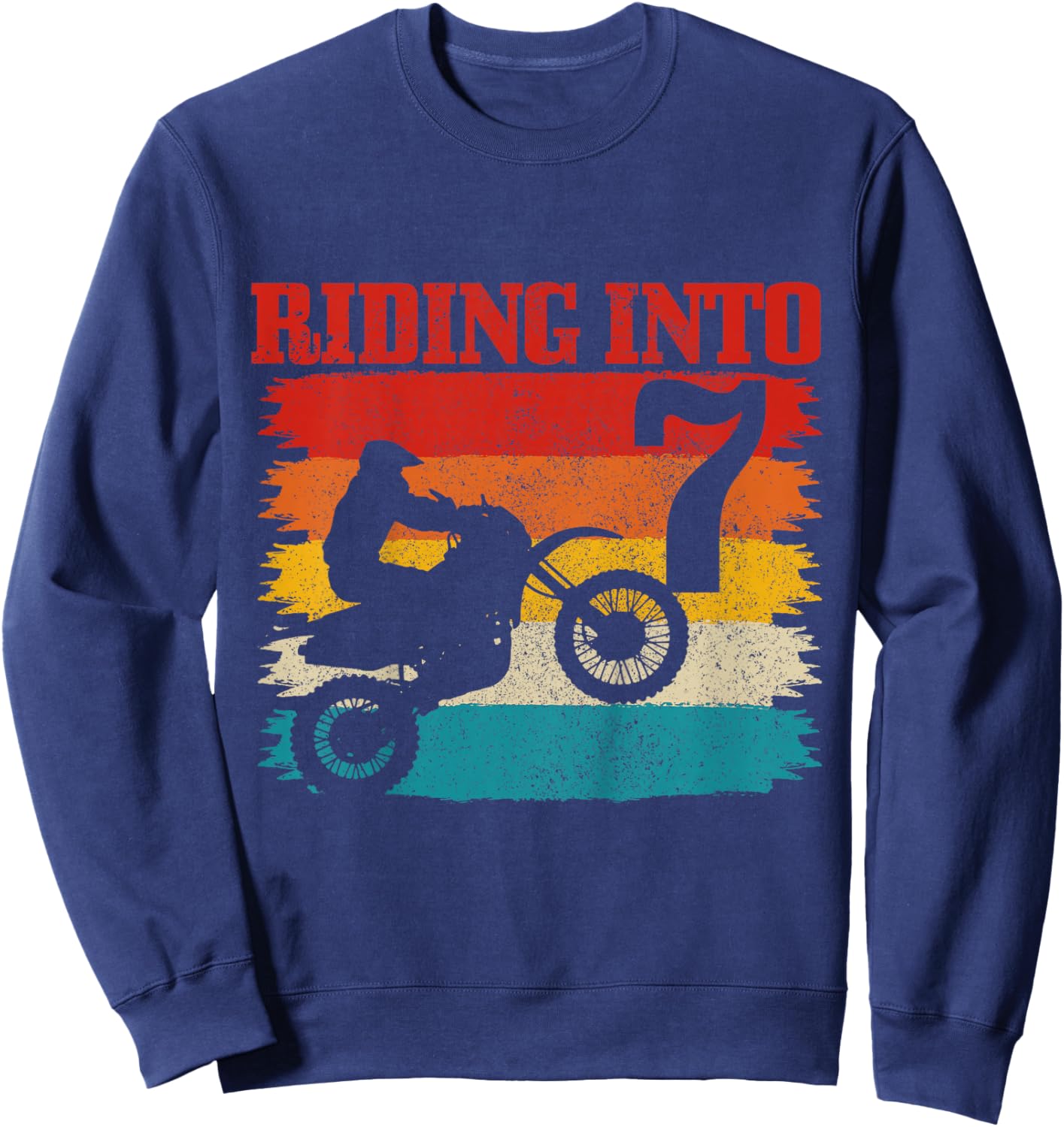 Riding Into 7 Motocross 7th Birthday Dirt Bike Enduro Sweatshirt - Sweatshirt | Navy