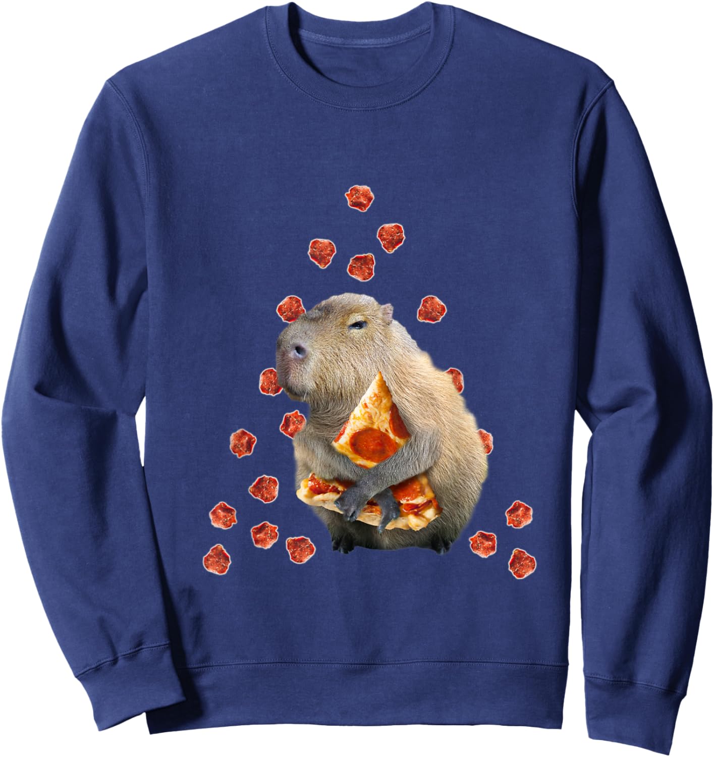 Capybara Capybaras Funny Cute Pizza Dinner Sweatshirt - Sweatshirt | Navy