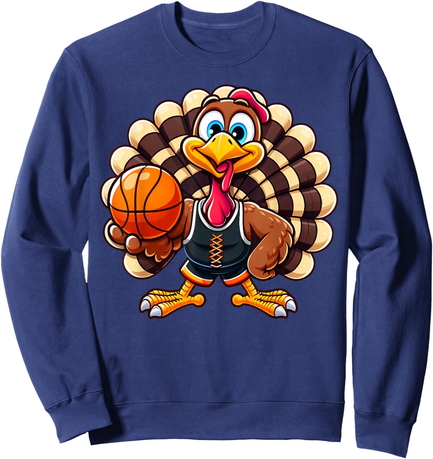Cool Thanksgiving Basketball Gobble Player Turkey Basketball Sweatshirt - Sweatshirt | Navy