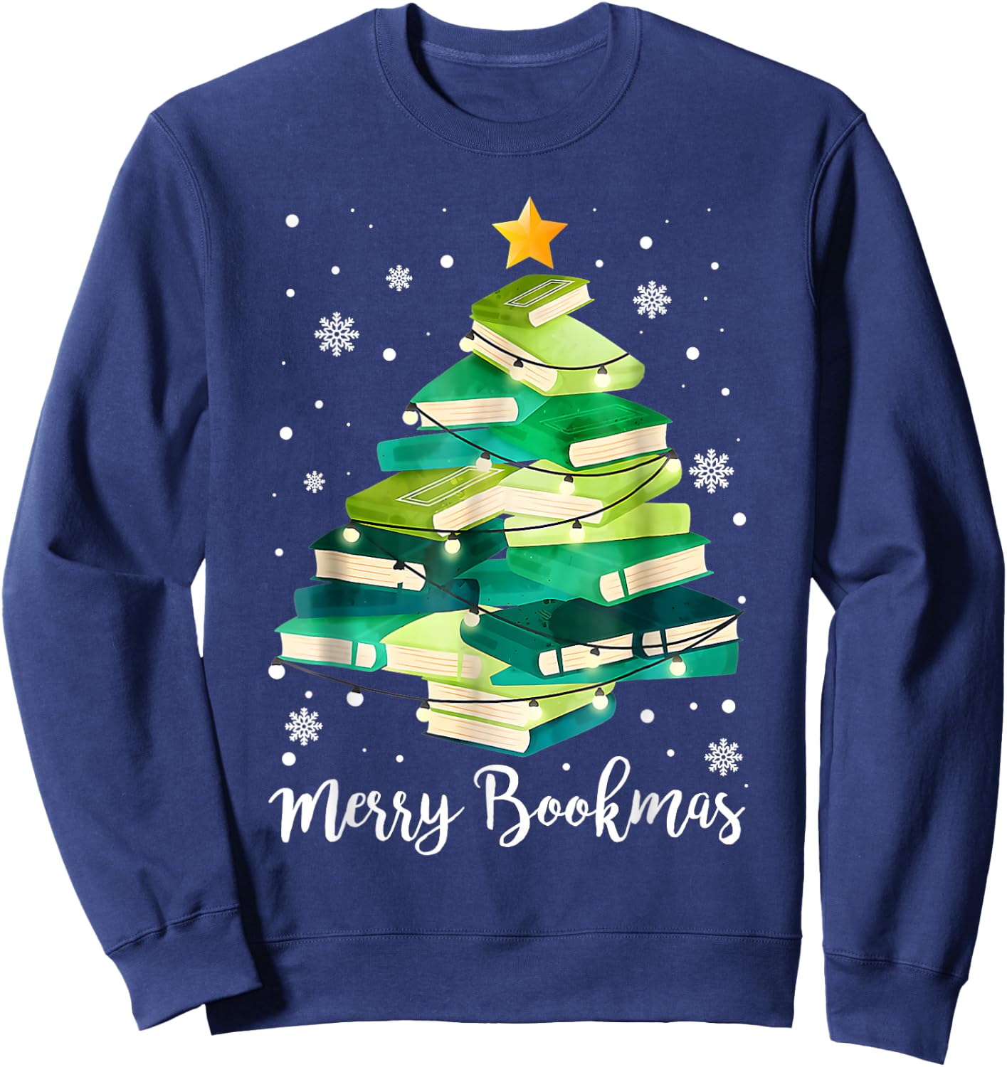 Merry Bookmas Books Pine Tree Funny Reading Lover Christmas Sweatshirt - Sweatshirt | Navy