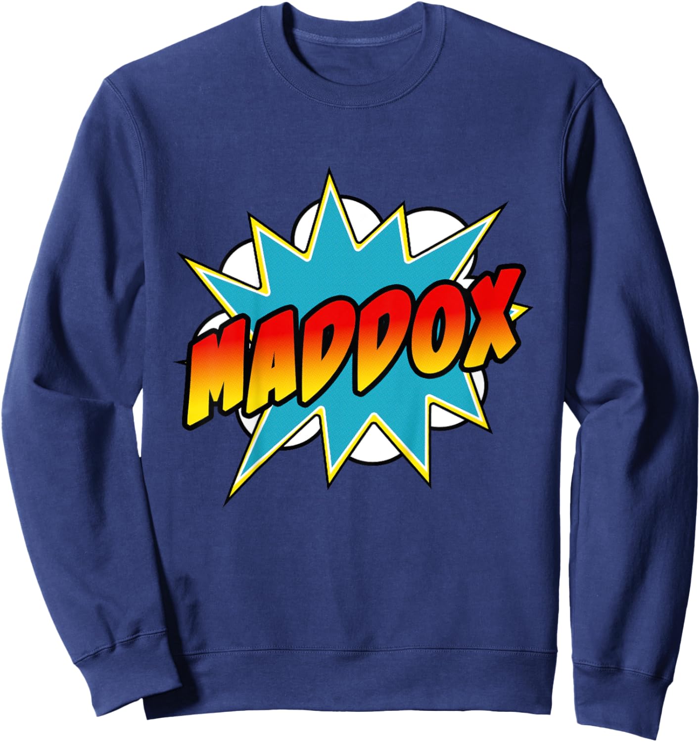 Kids Boys Maddox Name Comic Book Superhero Sweatshirt - Sweatshirt | Navy