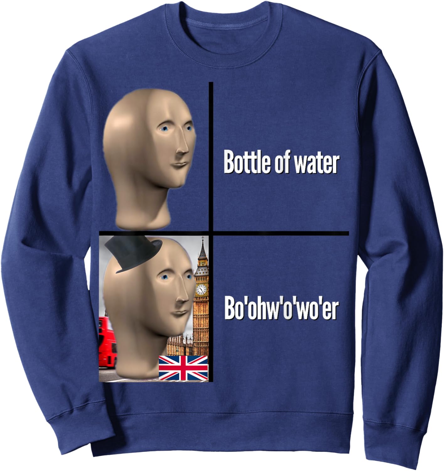 British People Accent Bottle of Water Dank Meme Boohwowoer Sweatshirt - Sweatshirt | Navy