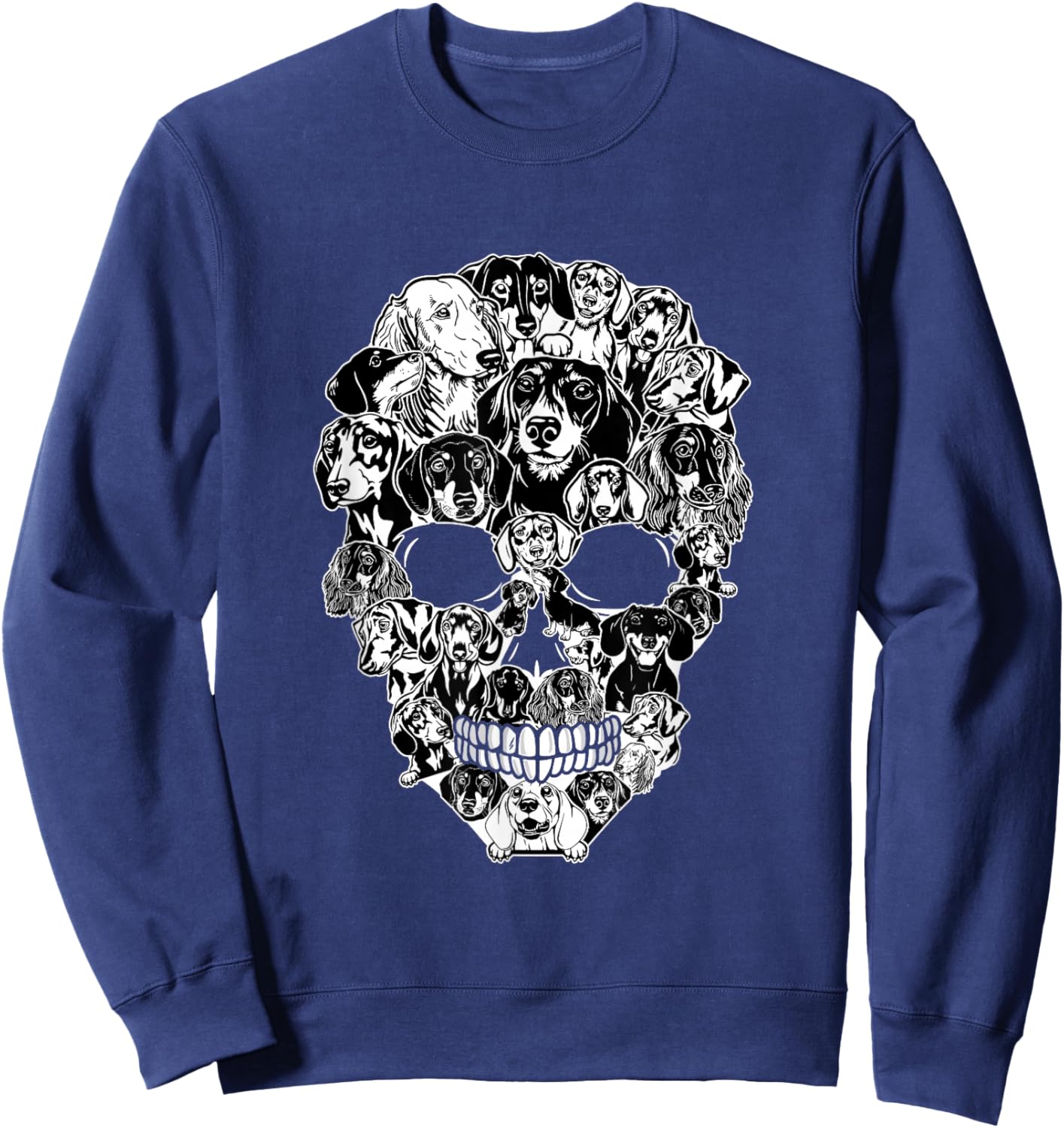 Funny Dachshund Skull Dog Skeleton Halloween Men Women Kids Sweatshirt - Sweatshirt | Navy