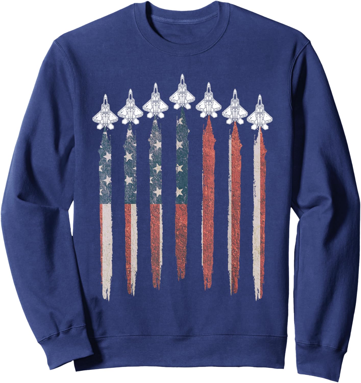 THE SALTY VETERAN F22 Raptor Fighter Jet USA Flag Airplane F-22 4th Of July Men's Black Sweatshirt - Sweatshirt | Navy