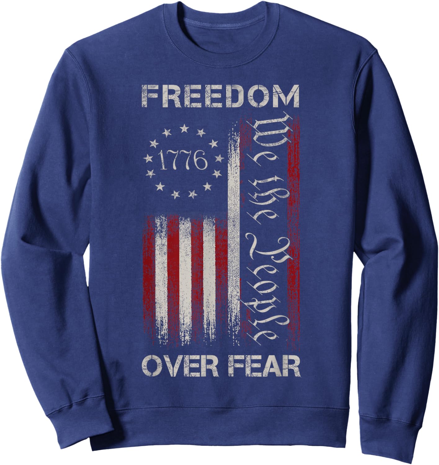 Freedom Over Fear Vintage US American Flag 1776 Sweatshirt - Sweatshirt | Navy