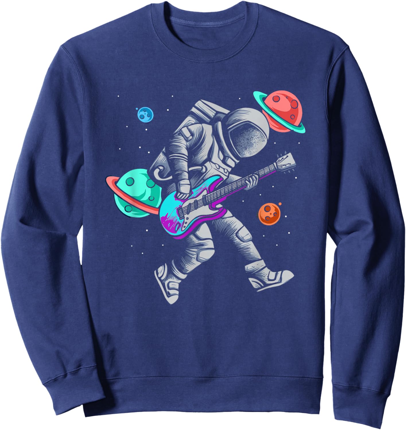 Astronaut Playing Guitar Space Planets Musician Sweatshirt - Sweatshirt | Navy