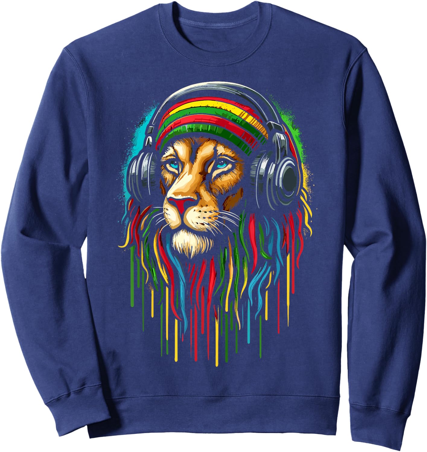 Jamaican Lion Jamaican Rasta Flag Sweatshirt - Sweatshirt | Navy