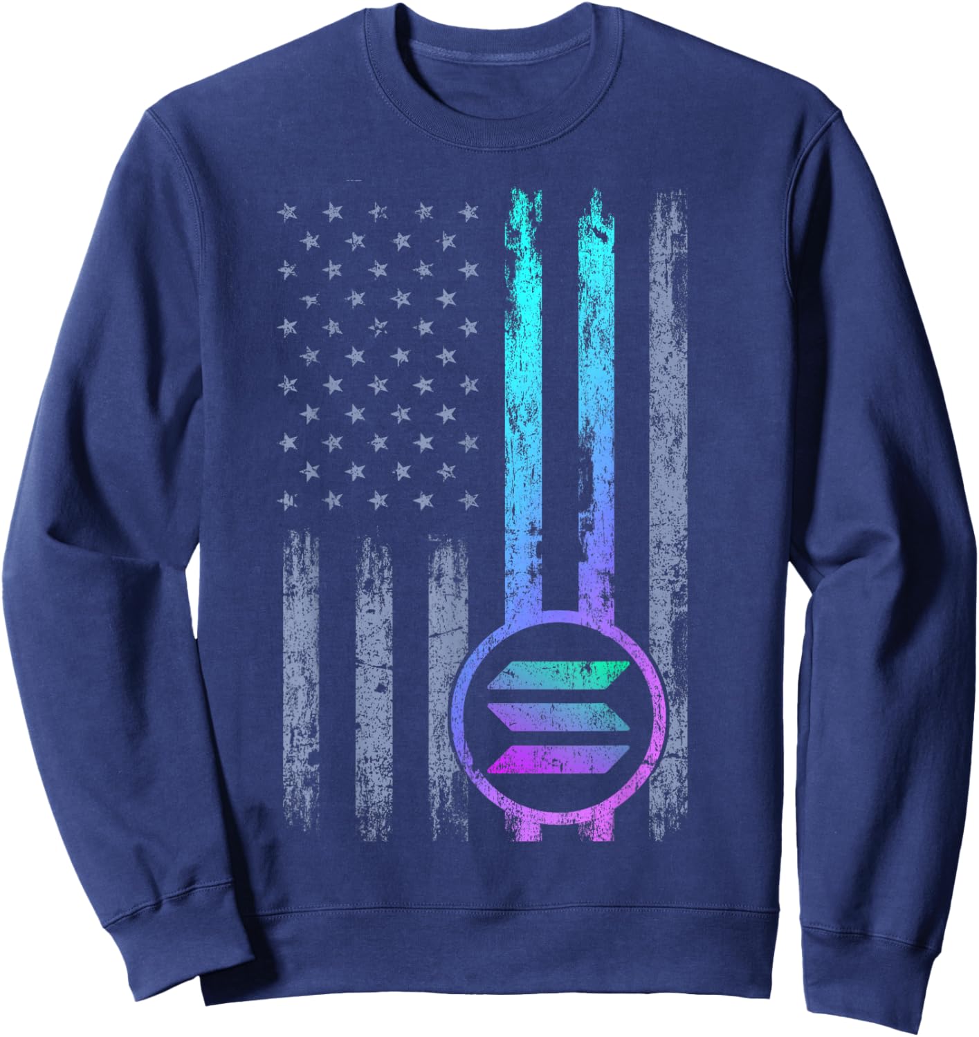 Solana Crypto Blockchain Solana Coin Distressed USA Flag Sweatshirt - Sweatshirt | Navy