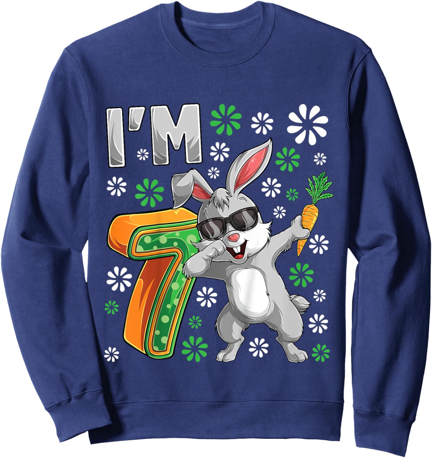 7 Year Old Bunny 7th Birthday Party Dabbing Bunny Lover Sweatshirt - Sweatshirt | Navy